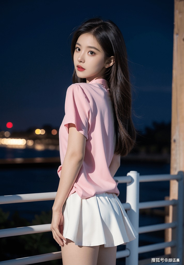 杏彩体育，高清美女壁纸：粉色上衣俏佳人与夜晚都市的约定